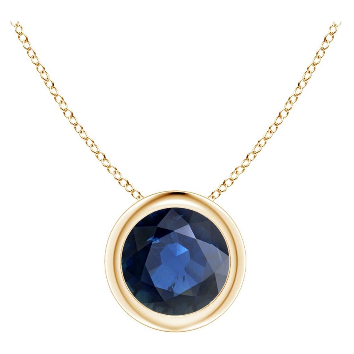 Ciondolo rotondo Nature con zaffiro blu solitario da 1 ct e 6 mm in oro giallo 14 carati