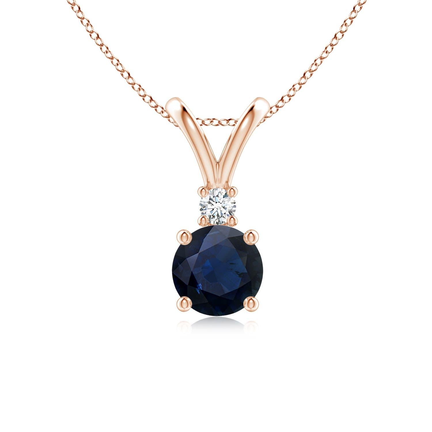 Angara Nature Round 1 ct Zaffiro Blu Solitario Ciondolo Diamante Oro Rosa 14K in vendita
