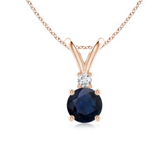 Angara Nature Round 1 ct Zaffiro Blu Solitario Ciondolo Diamante Oro Rosa 14K
