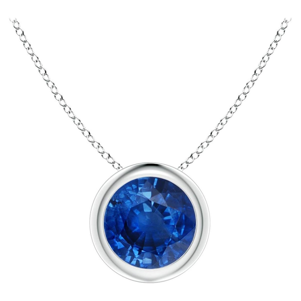 Natürlicher runder 1 Karat blauer Saphir Solitär 6 mm Anhänger aus 14 Karat Weißgold