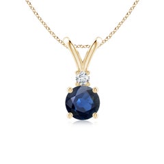 Angara Natürliche Runde 1 ct Blauer Saphir Solitär-Anhänger in 14K Gelbgold
