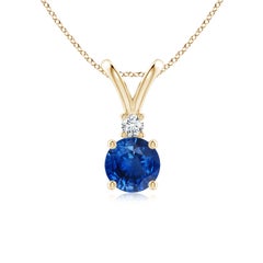 Angara Natürliche Runde 1 ct Blauer Saphir Solitär-Anhänger in 14K Gelbgold