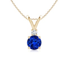 Angara Natürliche Runde 1 ct Blauer Saphir Solitär-Anhänger in 14K Gelbgold