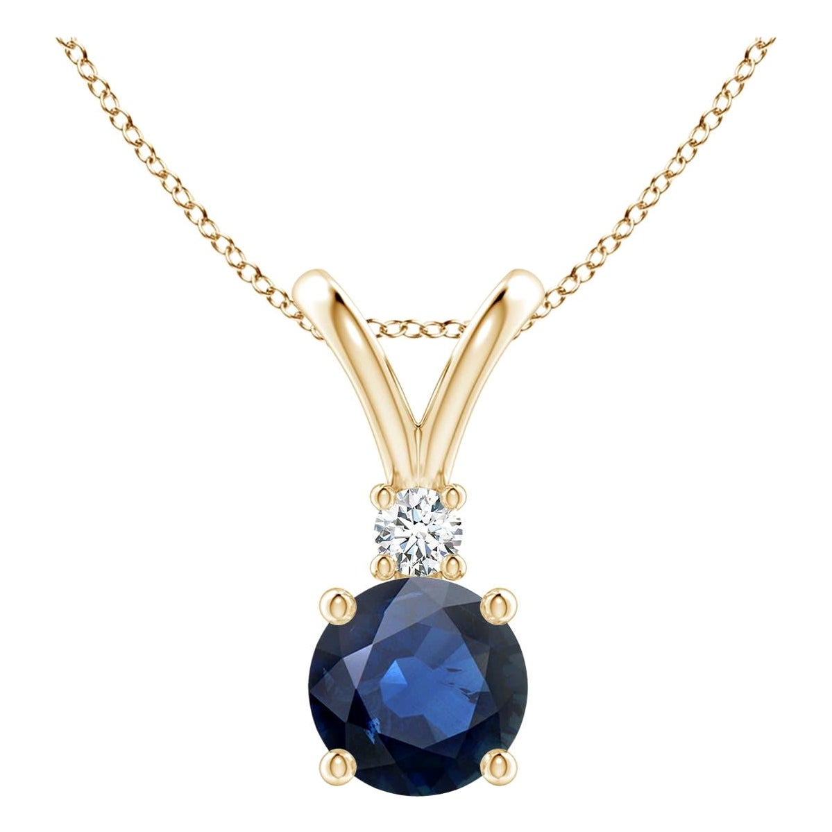 Angara Natürliche Runde 1 ct Blauer Saphir Solitär-Anhänger in 14K Gelbgold