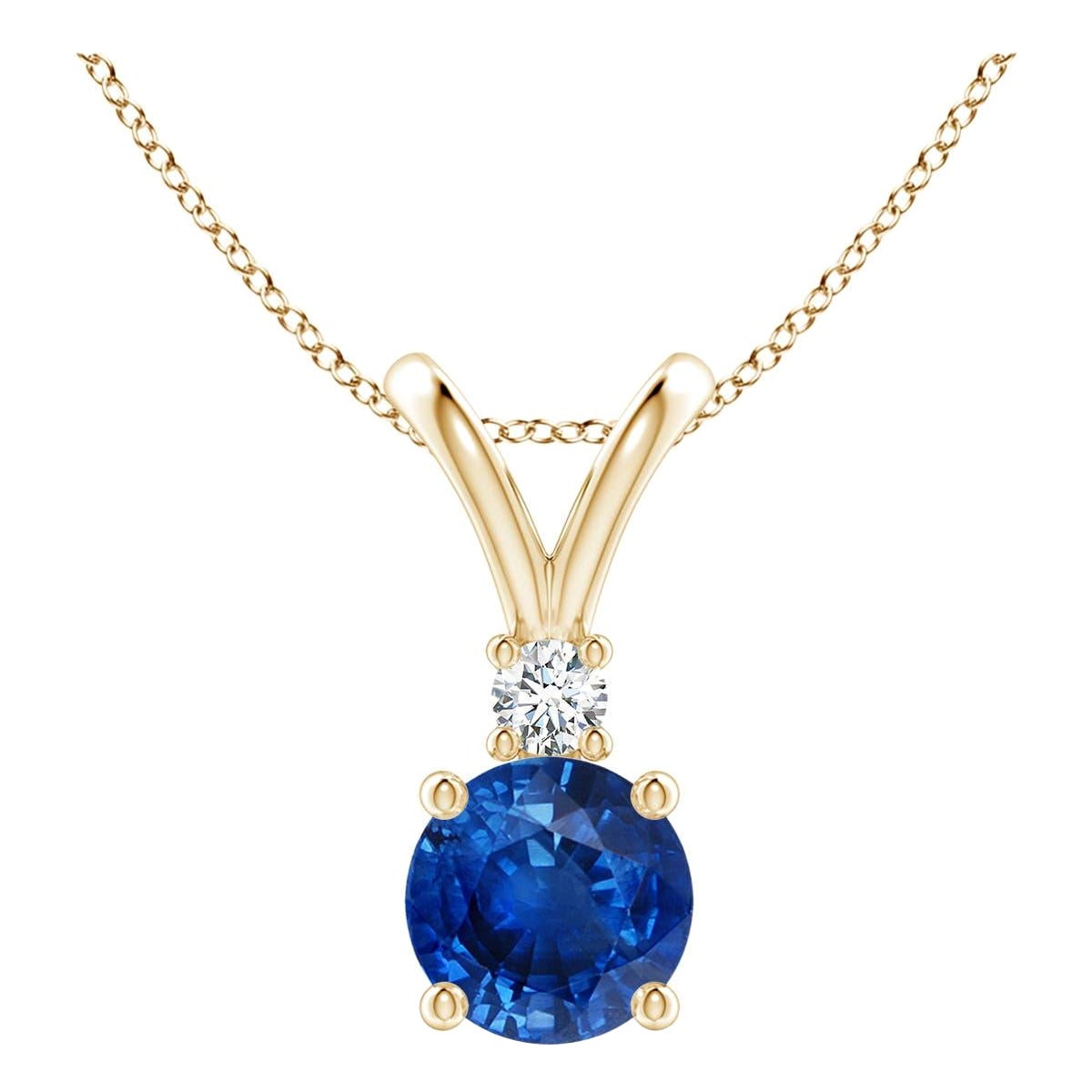 Angara Natürliche Runde 1 ct Blauer Saphir Solitär-Anhänger in 14K Gelbgold