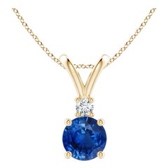 Angara Natürliche Runde 1 ct Blauer Saphir Solitär-Anhänger in 14K Gelbgold