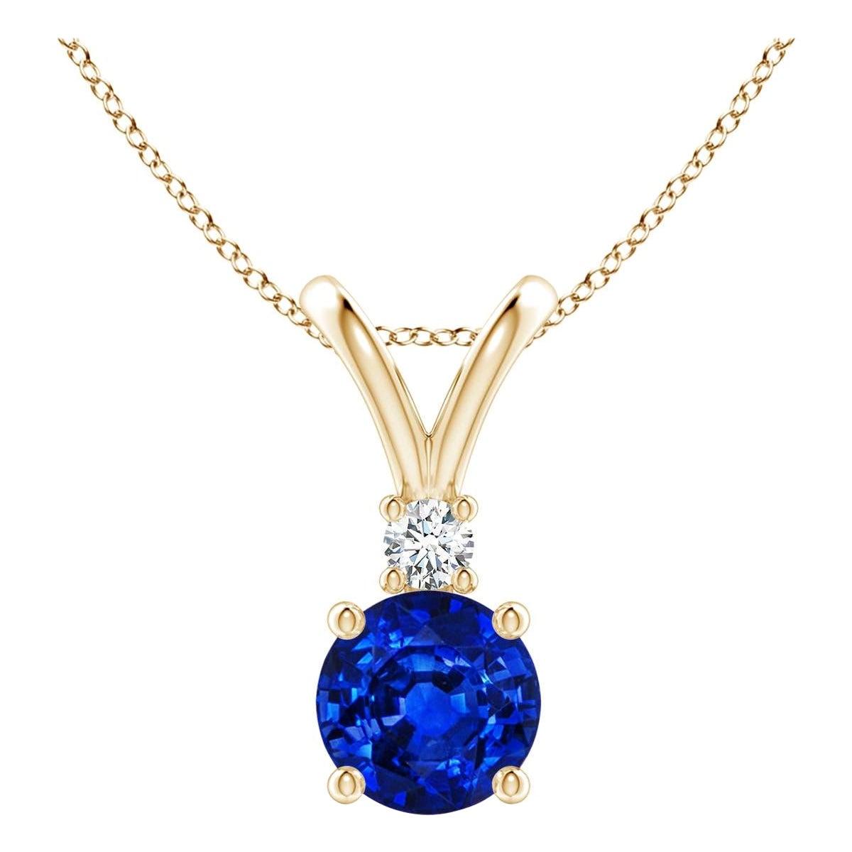 Angara Natürliche Runde 1 ct Blauer Saphir Solitär-Anhänger in 14K Gelbgold