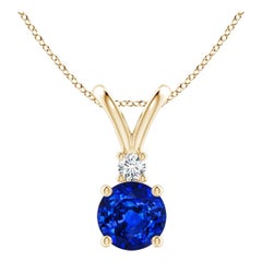 Angara Natürliche Runde 1 ct Blauer Saphir Solitär-Anhänger in 14K Gelbgold