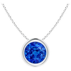 Natural Round 1 ct Blue Sapphire Solitaire Pendant in Platinum Size-6mm