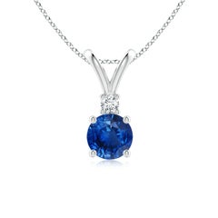 Angara Natürlicher Runder 1 ct Blauer Saphir Solitär-Anhänger mit Diamant in Silber