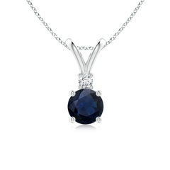 Angara Natürliche Runde 1 ct Blauer Saphir Solitär-Anhänger mit Diamant Platin