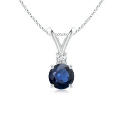 Angara Natürliche Runde 1 ct Blauer Saphir Solitär-Anhänger mit Diamant Platin