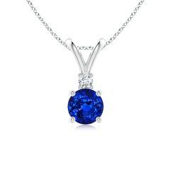 Angara Natürliche Runde 1 ct Blauer Saphir Solitär-Anhänger mit Diamant Platin