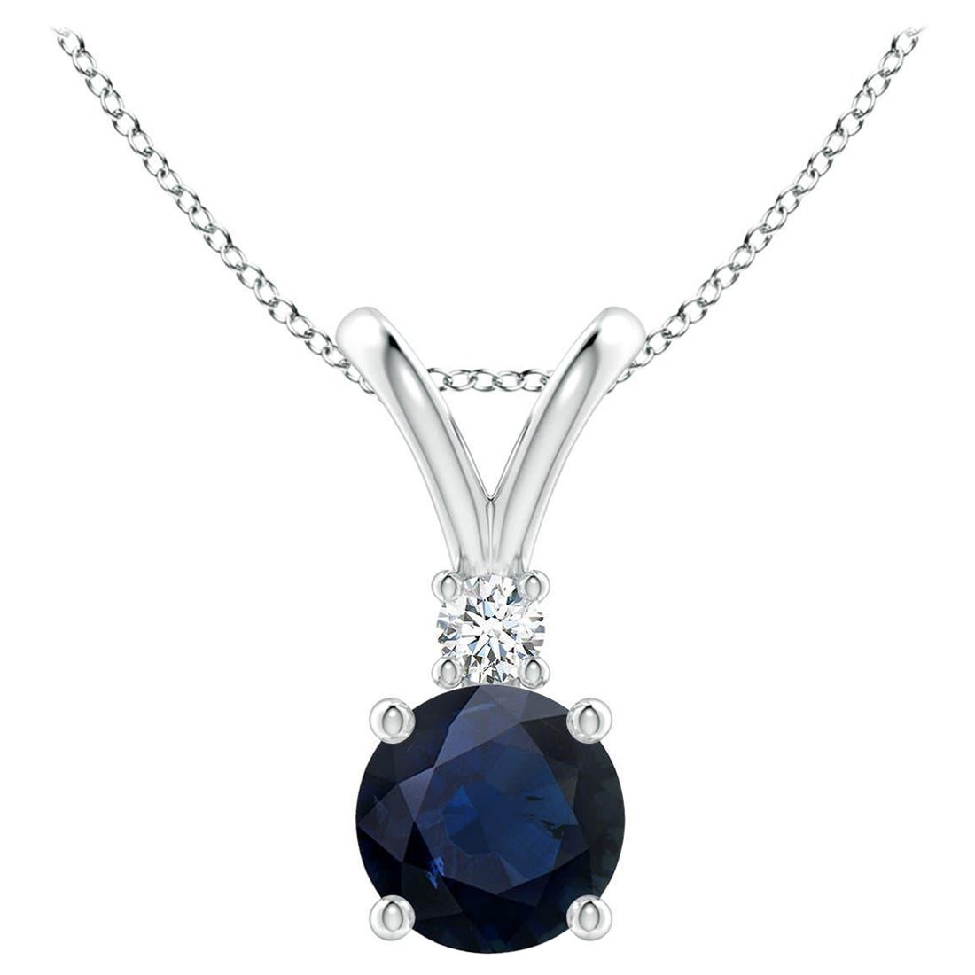 Angara Natürliche Runde 1 ct Blauer Saphir Solitär-Anhänger mit Diamant Platin
