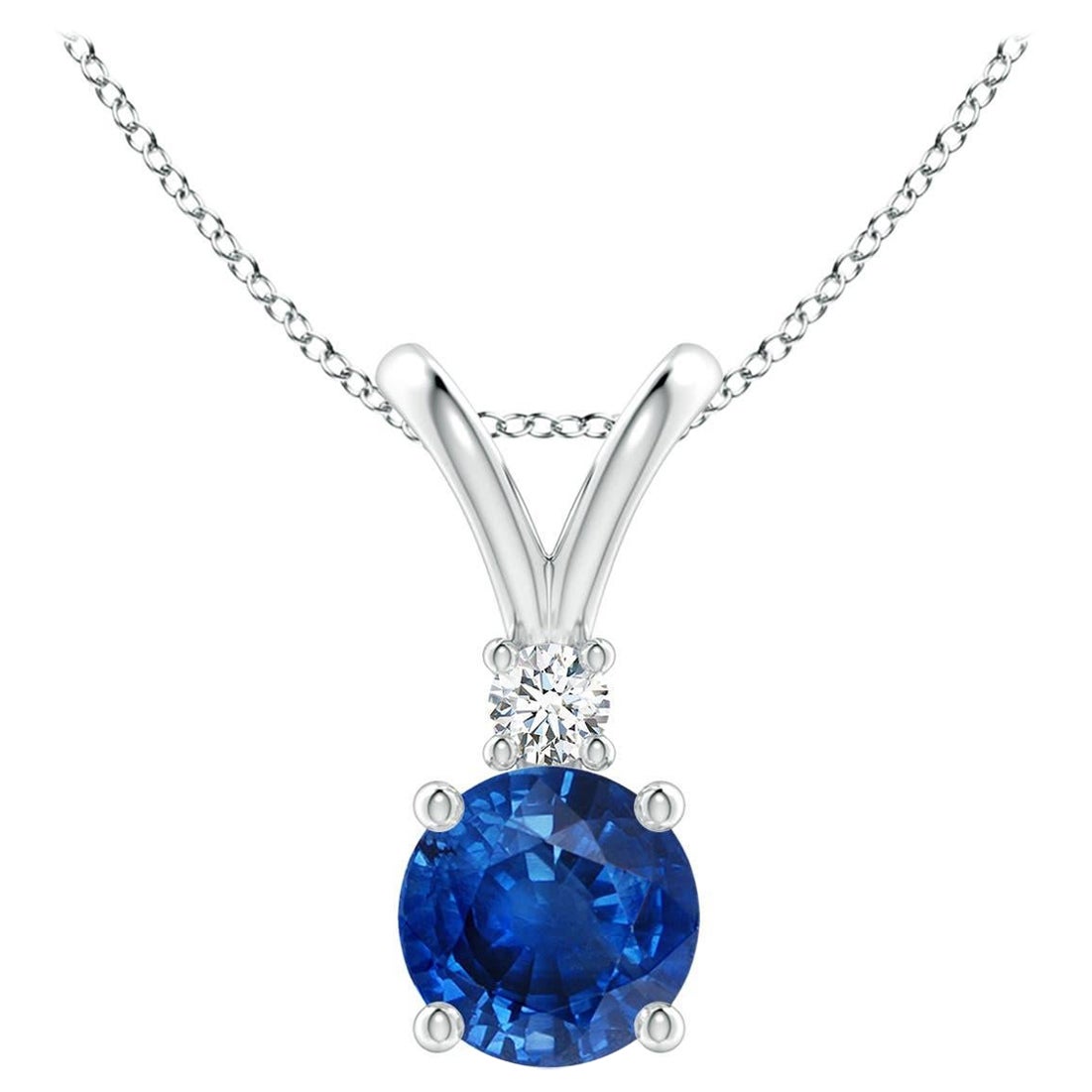 Angara Natürliche Runde 1 ct Blauer Saphir Solitär-Anhänger mit Diamant Platin