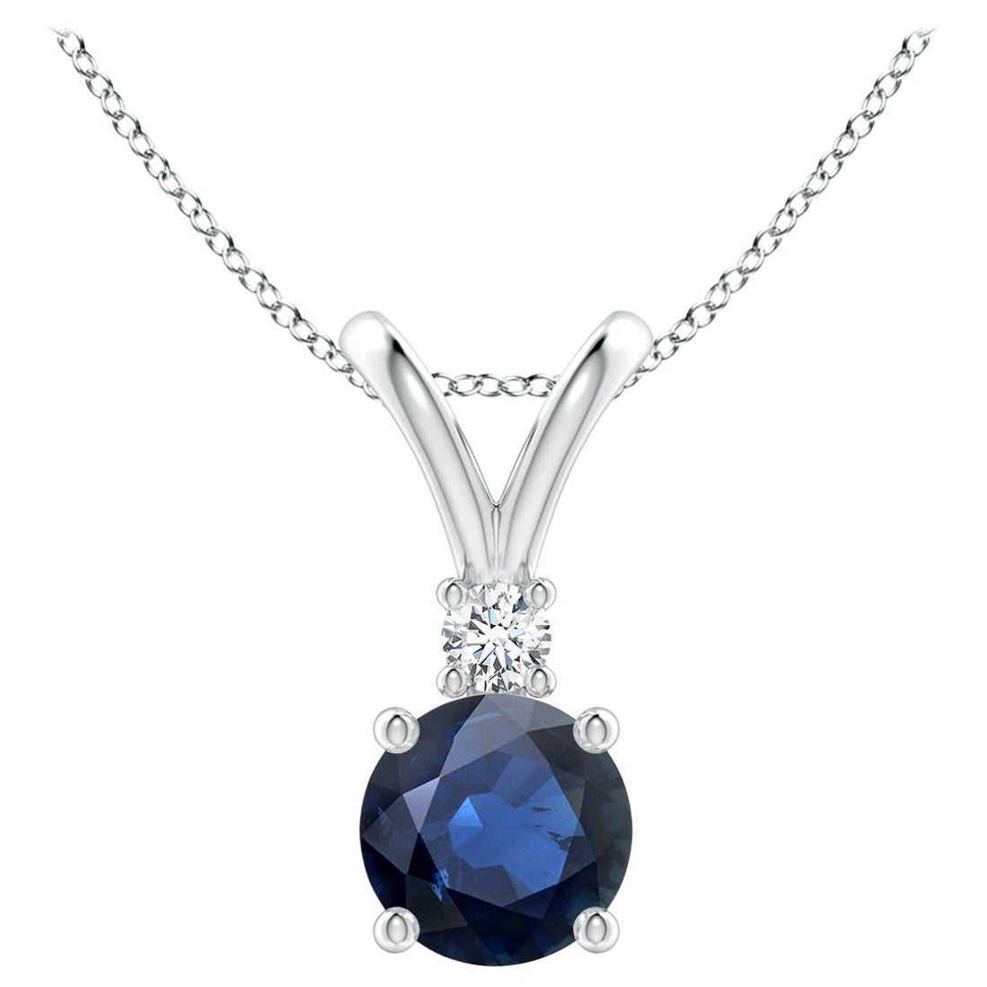 Angara Natürliche Runde 1 ct Blauer Saphir Solitär-Anhänger mit Diamant Platin
