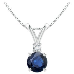 Angara Natürliche Runde 1 ct Blauer Saphir Solitär-Anhänger mit Diamant Platin