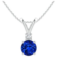 Angara Natürliche Runde 1 ct Blauer Saphir Solitär-Anhänger mit Diamant Platin