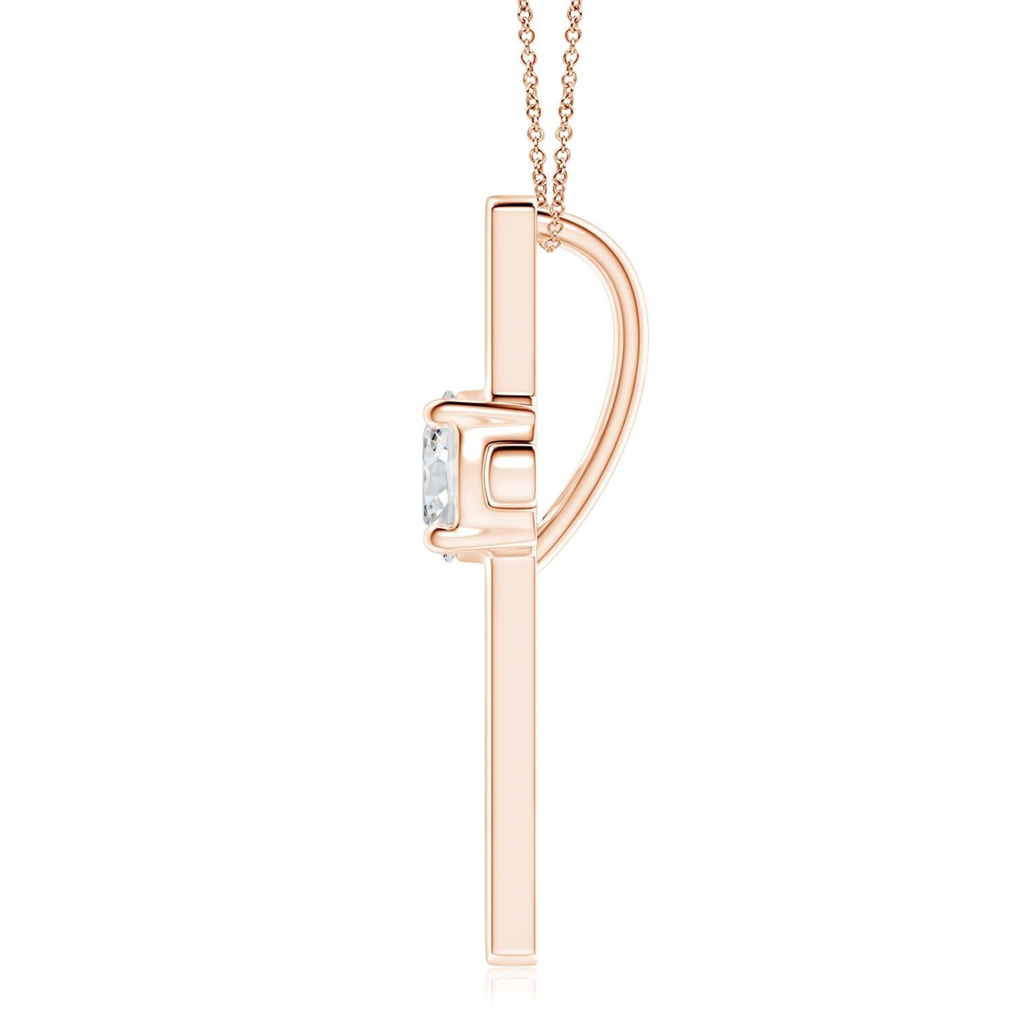 In der Mitte des Kreuzes befindet sich ein runder Diamant in Zackenfassung, der einen atemberaubenden Glanz ausstrahlt. Dieser glänzende Anhänger aus 14 Karat Roségold ist ein zeitloser Ausdruck Ihres Glaubens und Ihrer Hingabe.
Der Diamant ist der