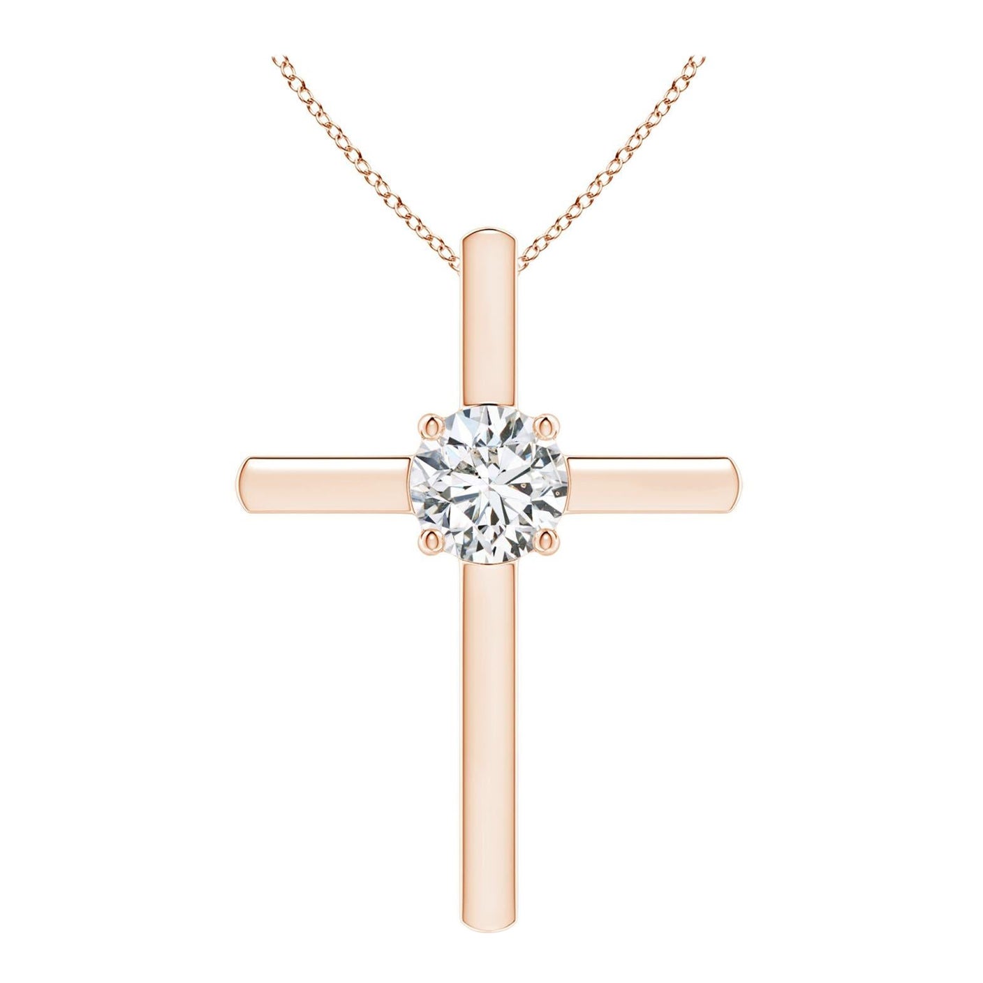 Angara Natürliche Runde 1 ct Diamant Solitär Kreuz-Anhänger in 14K Rose Gold
