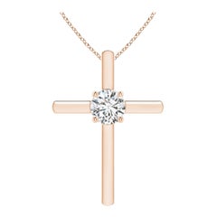 Colgante Cruz con Diamante Solitario Redondo Natural Angara de 1 ct en Oro Rosa de 14K