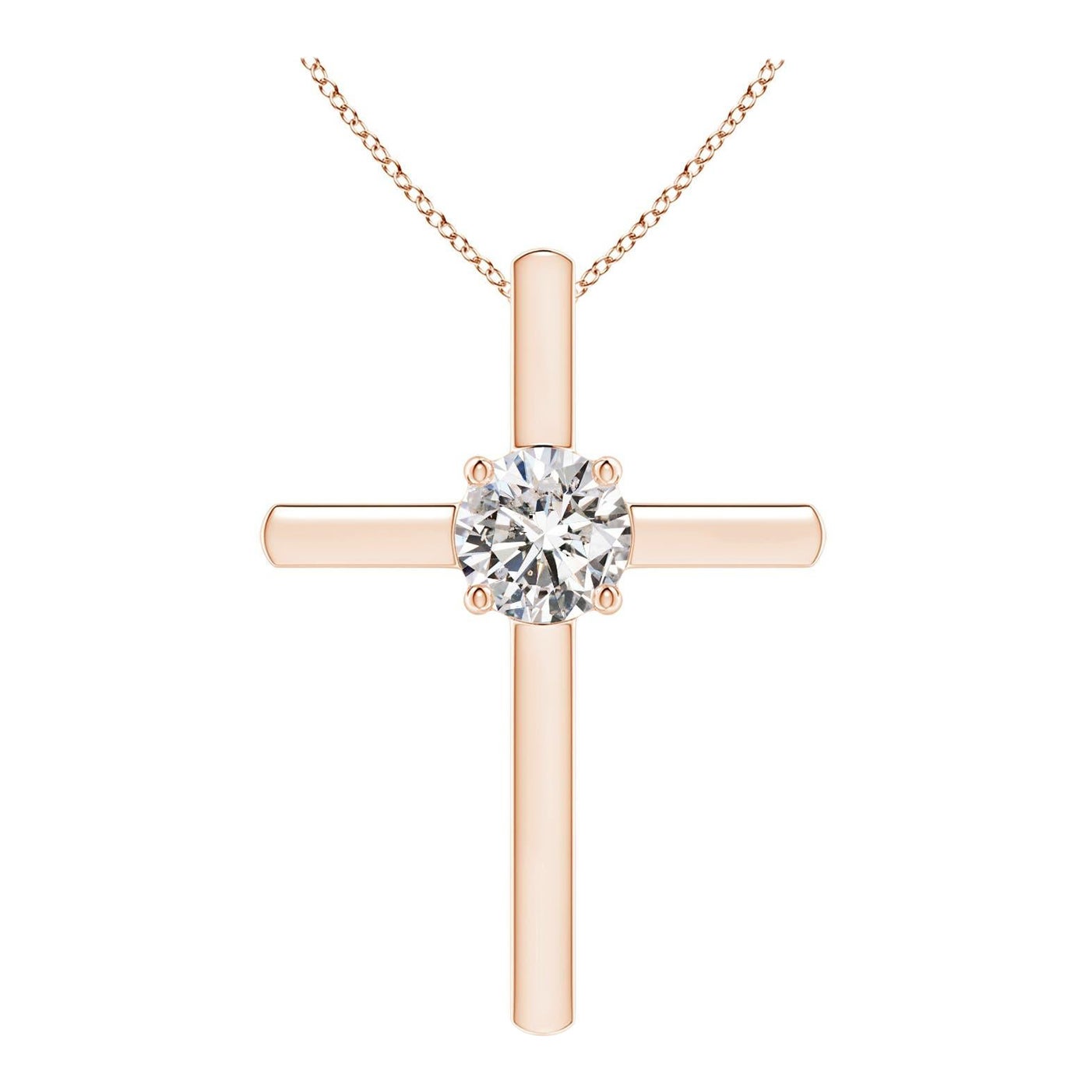 Angara Natürliche Runde 1 ct Diamant Solitär Kreuz-Anhänger in 14K Rose Gold im Angebot