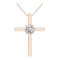 Angara Natürliche Runde 1 ct Diamant Solitär Kreuz-Anhänger in 14K Rose Gold