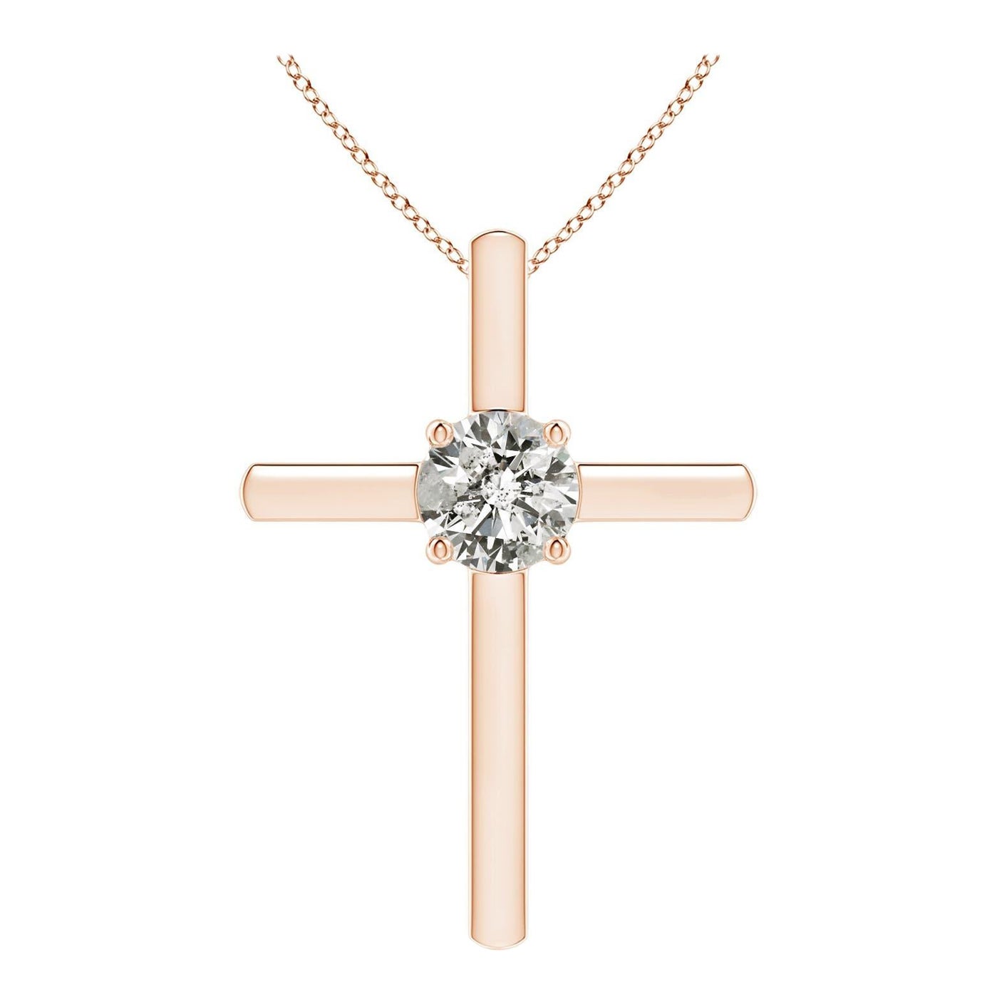 Angara Natürliche Runde 1 ct Diamant Solitär Kreuz-Anhänger in 14K Rose Gold