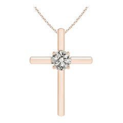 Angara Natürliche Runde 1 ct Diamant Solitär Kreuz-Anhänger in 14K Rose Gold