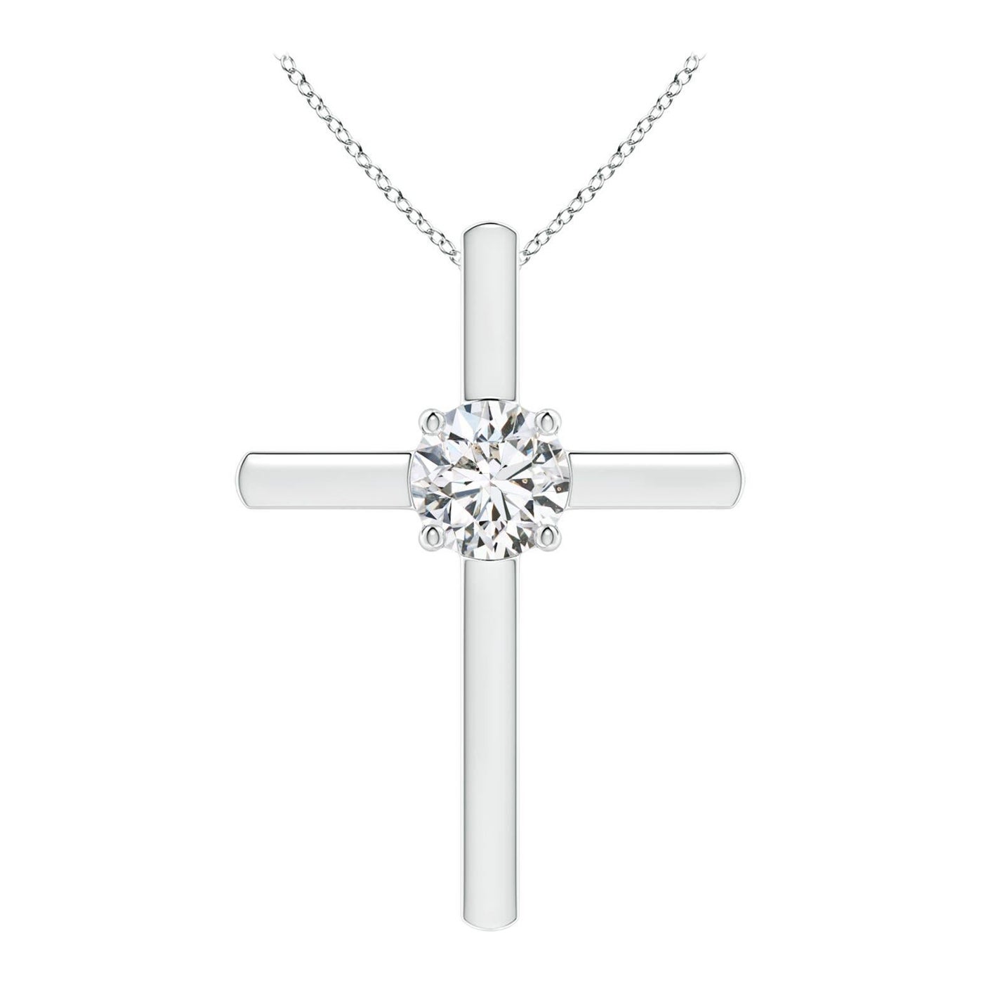Angara Colgante Cruz con Diamante Solitario Redondo Natural de 1 ct en Oro Blanco de 14 quilates en venta