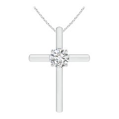 Angara Colgante Cruz con Diamante Solitario Redondo Natural de 1 ct en Oro Blanco de 14 quilates