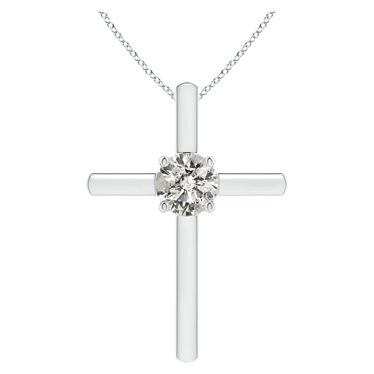 Angara Colgante Cruz con Diamante Solitario Redondo Natural de 1 ct en Oro Blanco de 14 quilates