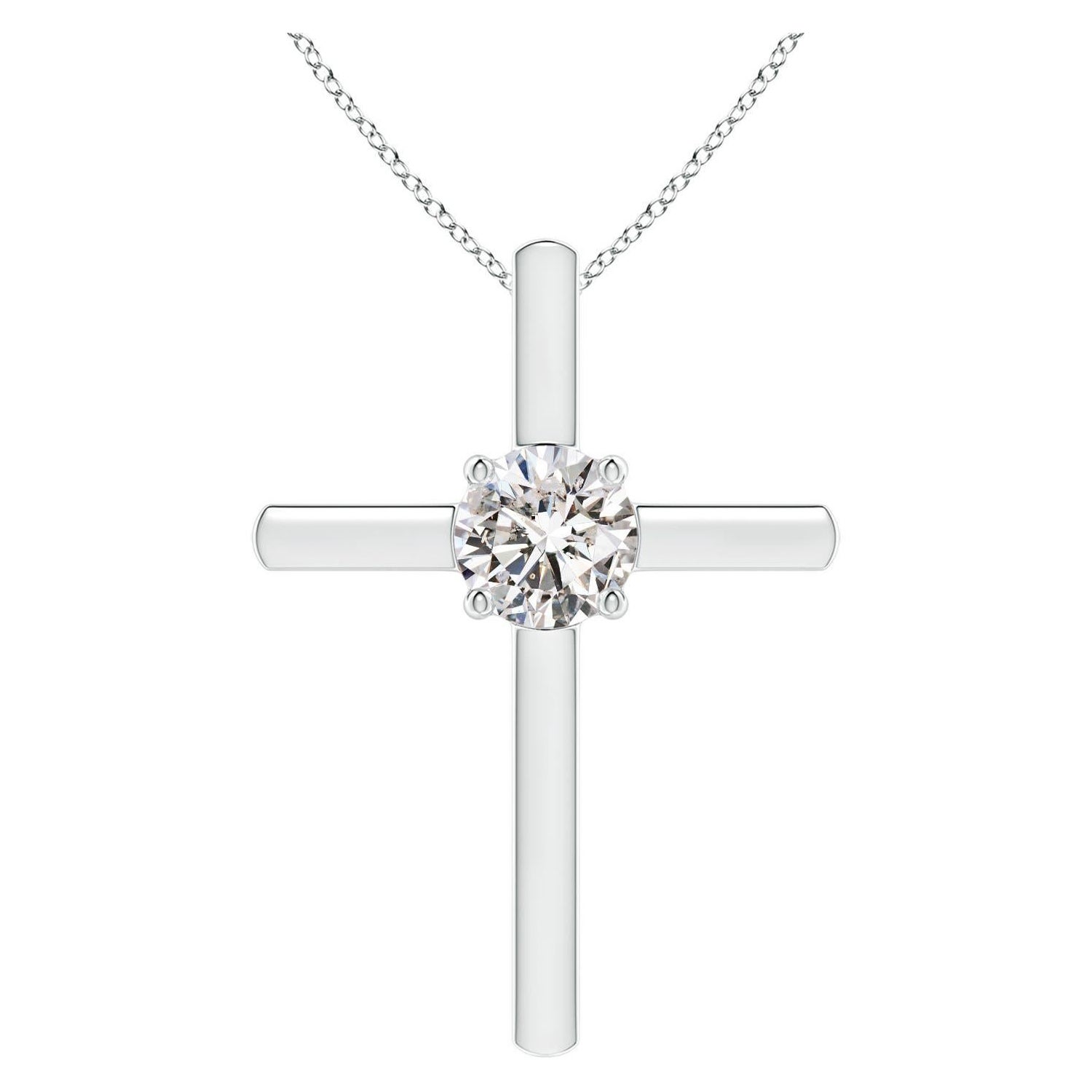 Angara Colgante Cruz con Diamante Solitario Redondo Natural de 1 ct en Oro Blanco de 14 quilates