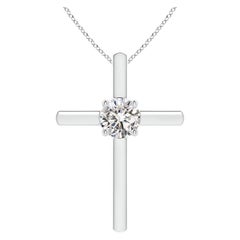 Angara Colgante Cruz con Diamante Solitario Redondo Natural de 1 ct en Oro Blanco de 14 quilates