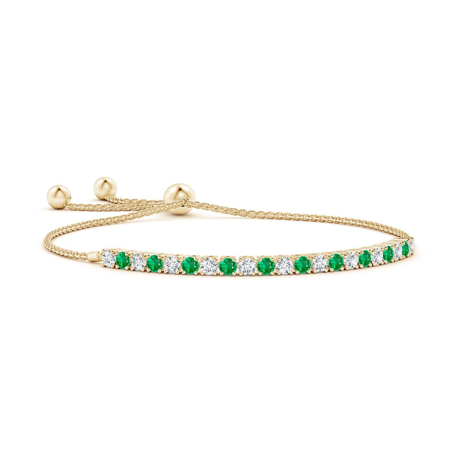 Angara Esmeralda Natural Redonda de 1 ct y Diamante Pulsera Bolo de Tenis en Oro de 14K en Nuevo estado para la venta en Los Angeles, CA