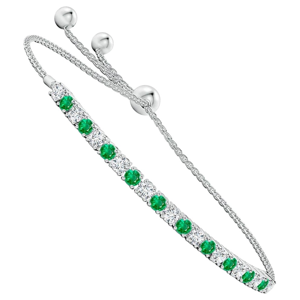 Angara Natural Round 1 ct Emerald and Diamond Tennis Bolo Bracelet in 14K Gold