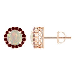 Angara - Boucles d'oreilles halo en or massif 14 carats, opale ronde naturelle de 1 ct et rubis