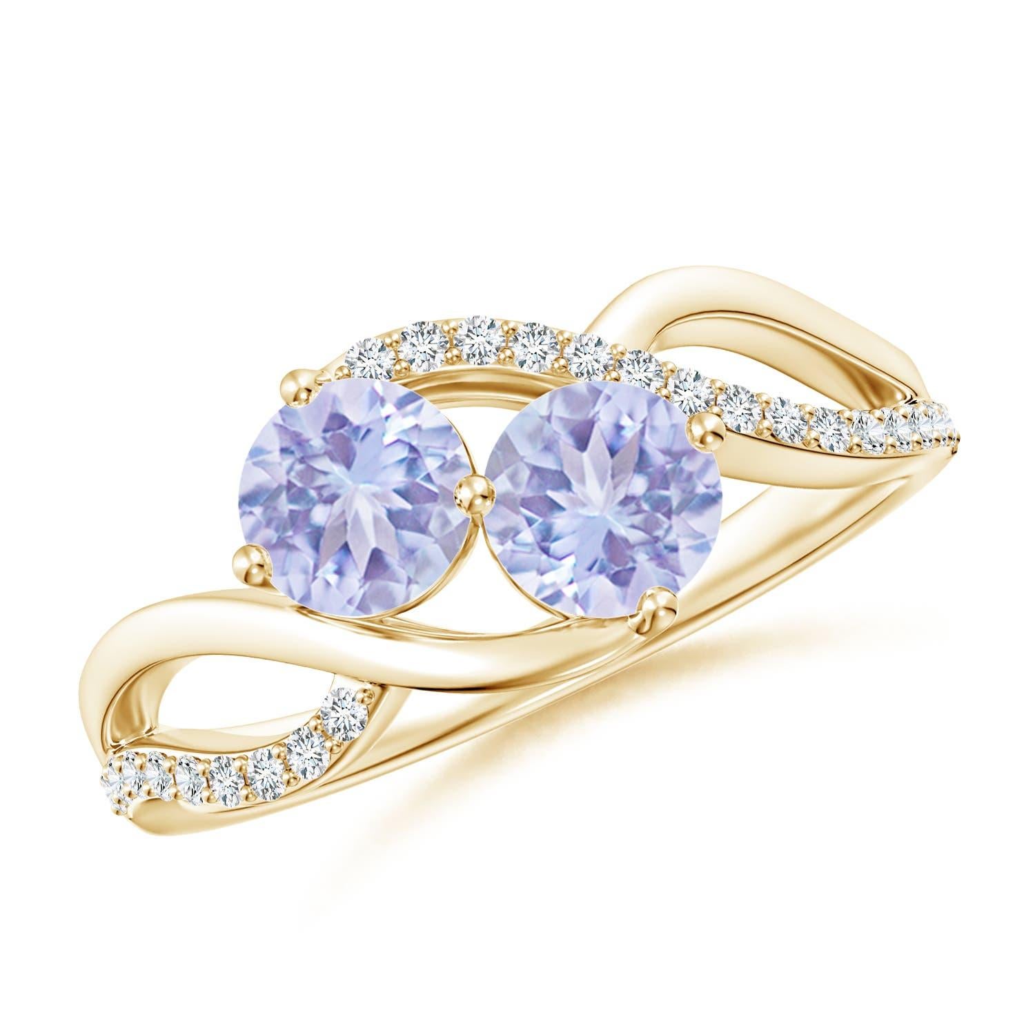 Angara natürlichen runden 1 ct Tansanit Ring mit Diamanten in 14K massivem Gold im Angebot 2