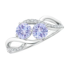 Angara natürlichen runden 1 ct Tansanit Ring mit Diamanten in 14K massivem Gold