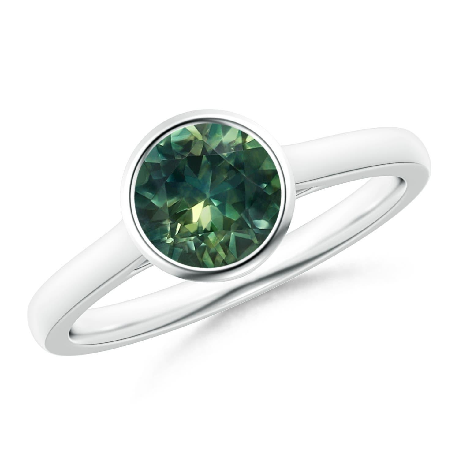 Angara Natürliche Runde 1 ct Teal Montana Saphir Solitär Ring in 14K Solid Gold im Angebot 1