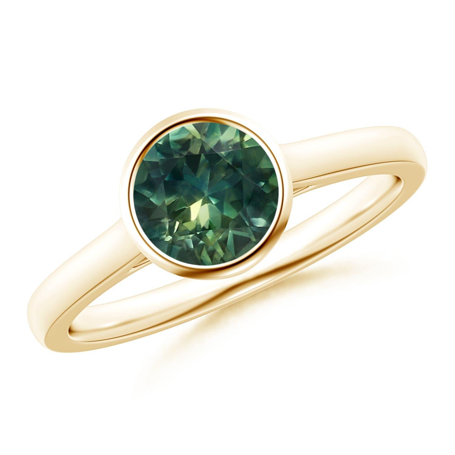 Angara Natürliche Runde 1 ct Teal Montana Saphir Solitär Ring in 14K Solid Gold im Angebot 2
