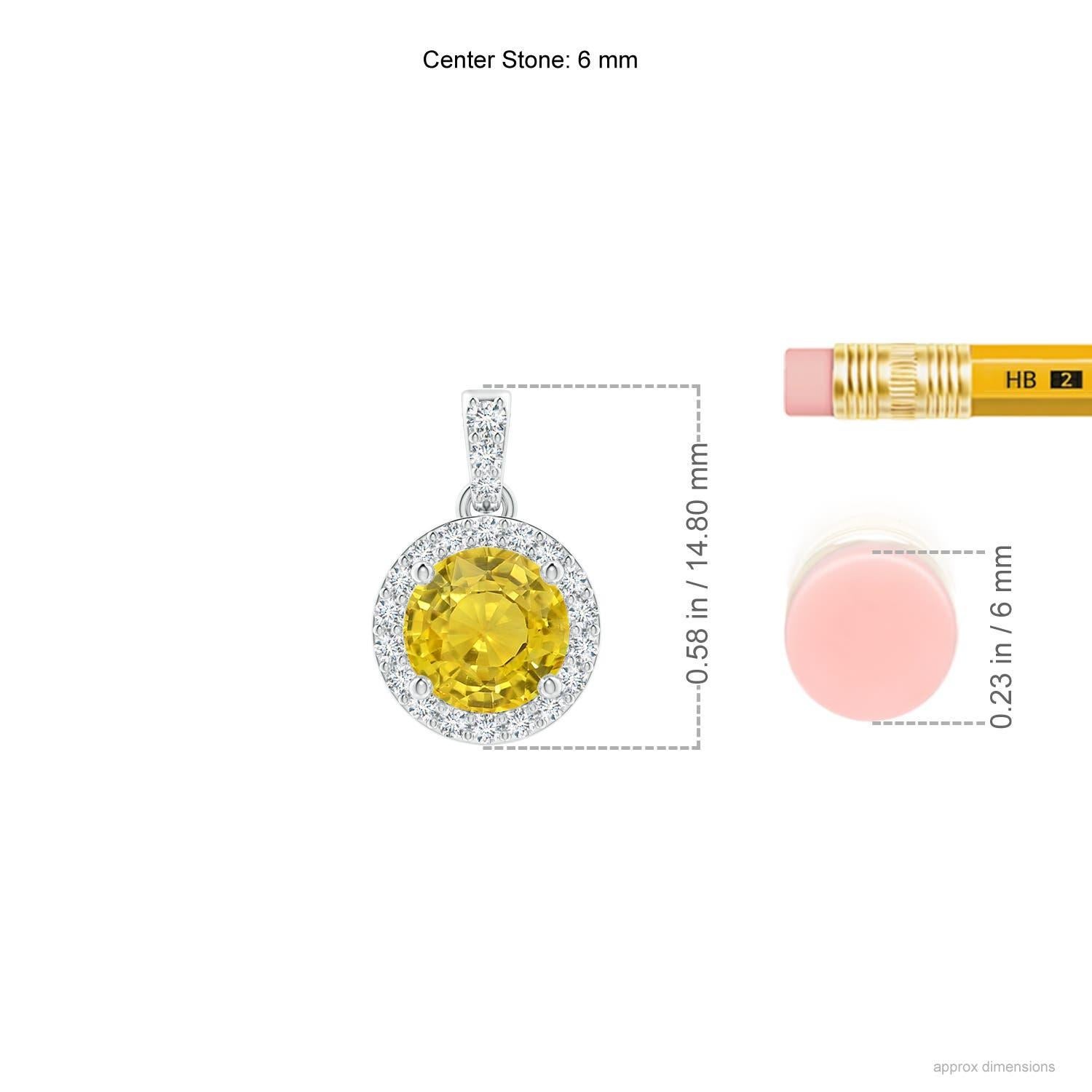 Round Cut Angara Natural Round 1 ct Yellow Sapphire Pendant with Diamond Halo in 14 Gold For Sale