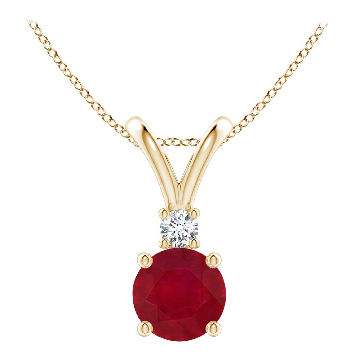 ANGARA Natural Round 1.00ct Ruby Solitaire Pendant with Diamond in Yellow Gold