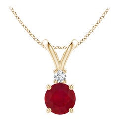 ANGARA Natural Round 1.00ct Ruby Solitaire Pendant with Diamond in Yellow Gold