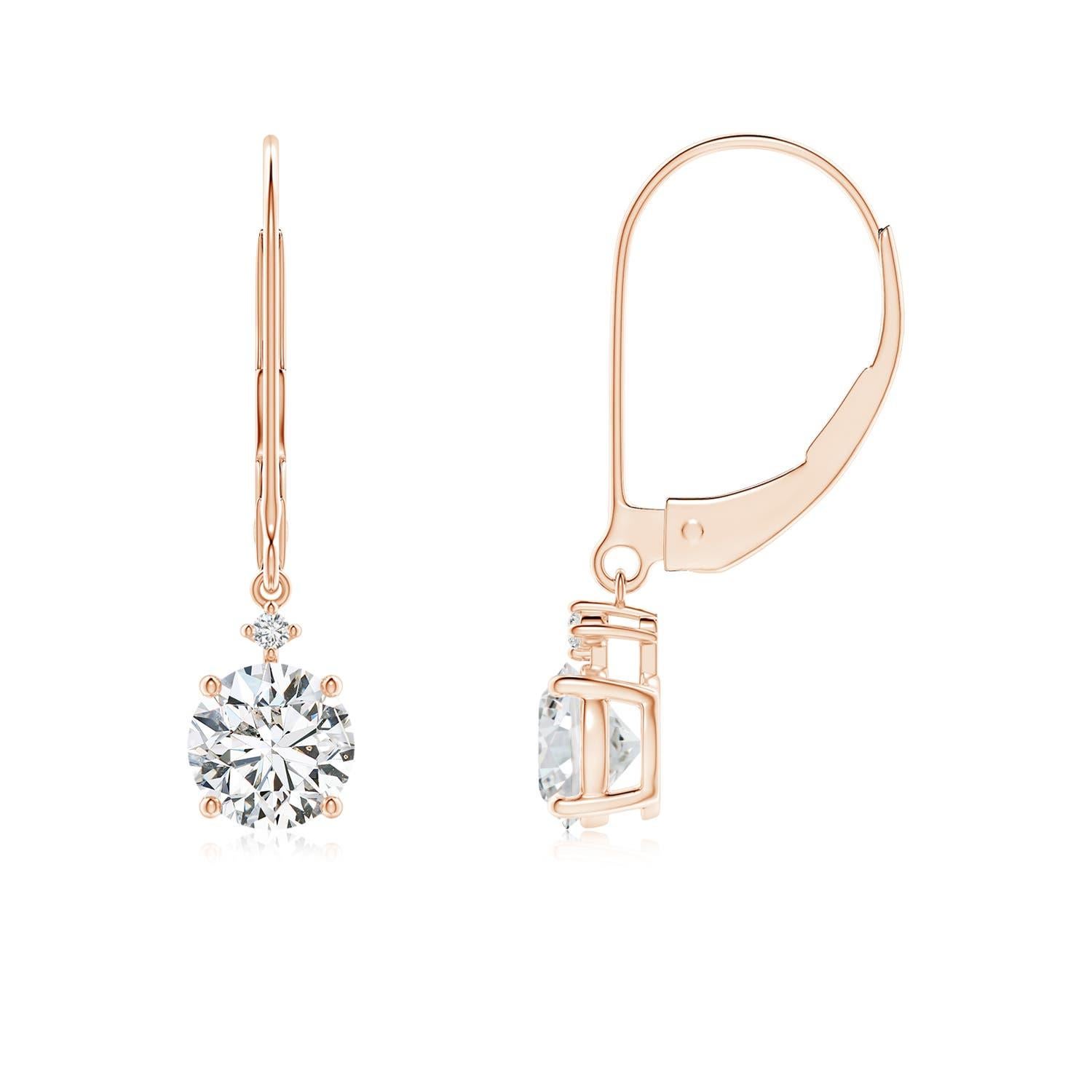 Donna Angara Orecchini con diamante tondo naturale da 1,1 carati con chiusura a leva in oro massiccio 14K in vendita
