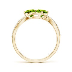 Angara Natural Round 1.1 ct Peridot Two Stone Ring with Diamonds in 14K Gold