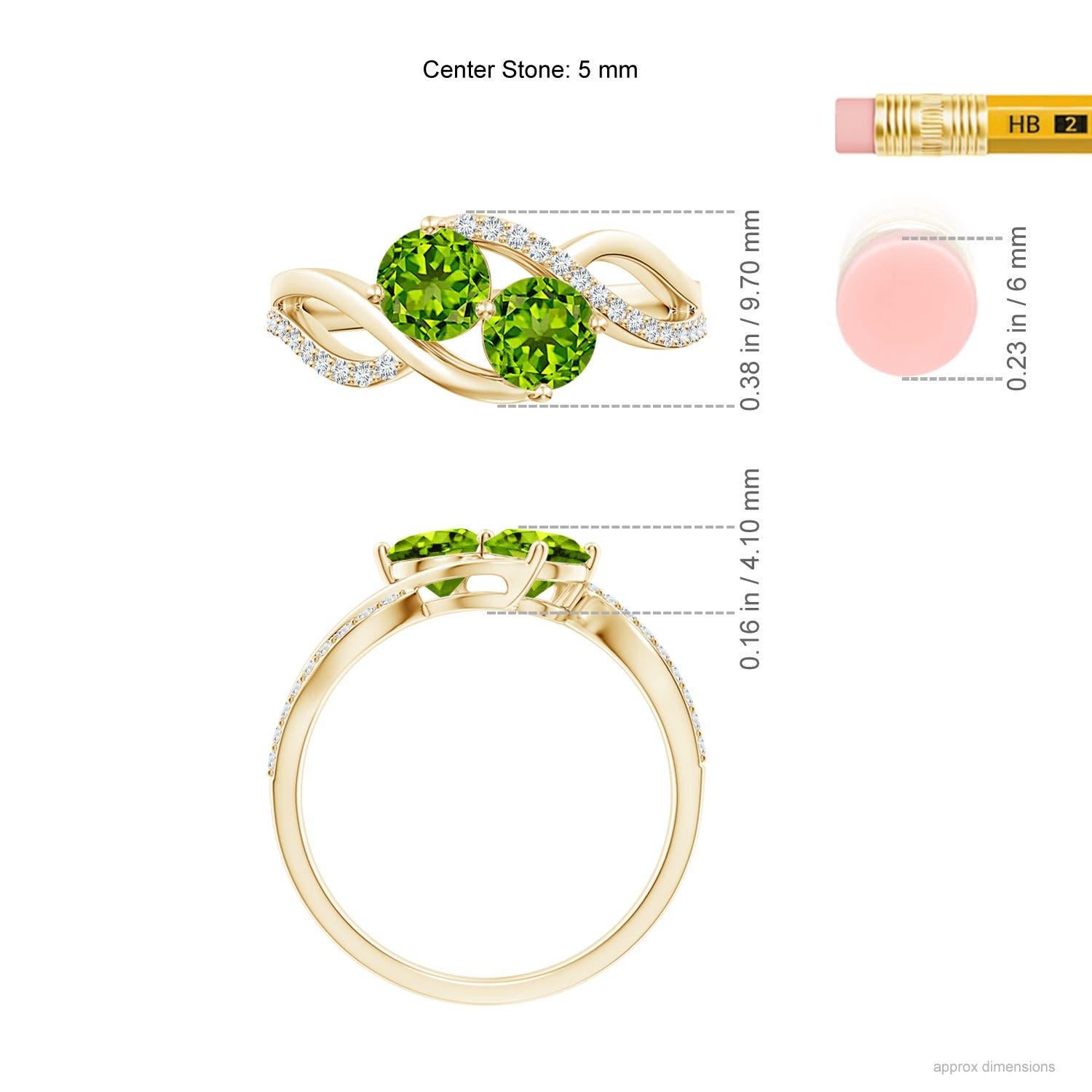 Angara Anello a due pietre con peridoto tondo naturale da 1,1 carati e diamanti in oro 14K In condizioni Nuovo in vendita a Los Angeles, CA
