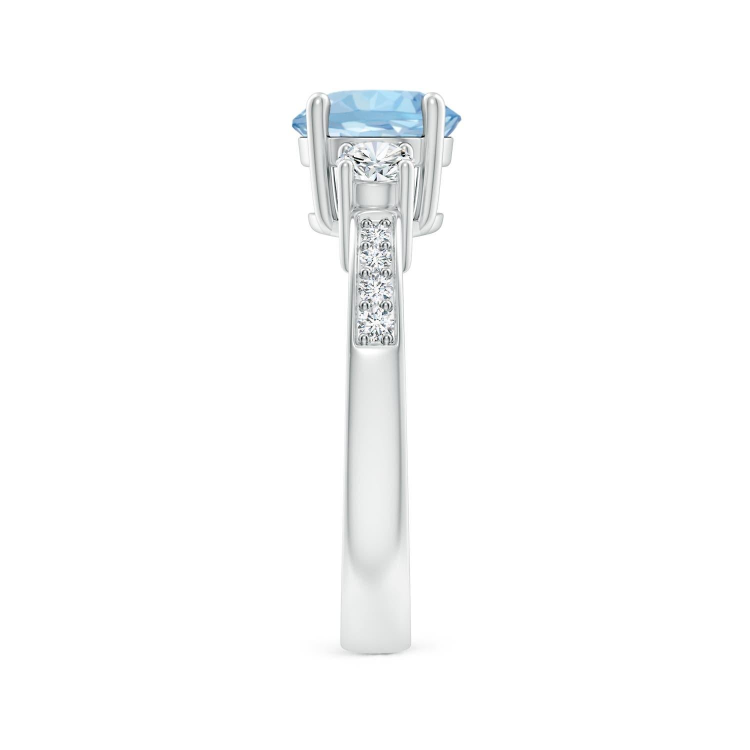 Taille ronde Angara Bague de fiançailles en or 14K avec aigue-marine et diamant de 1,12 ct de diamètre naturel en vente