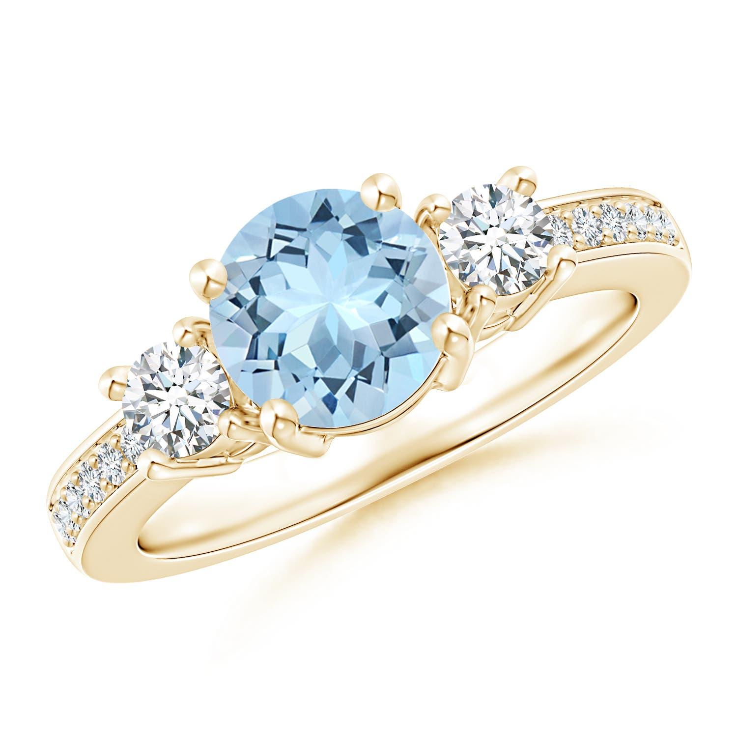 Angara Bague de fiançailles en or 14K avec aigue-marine et diamant de 1,12 ct de diamètre naturel en vente 1