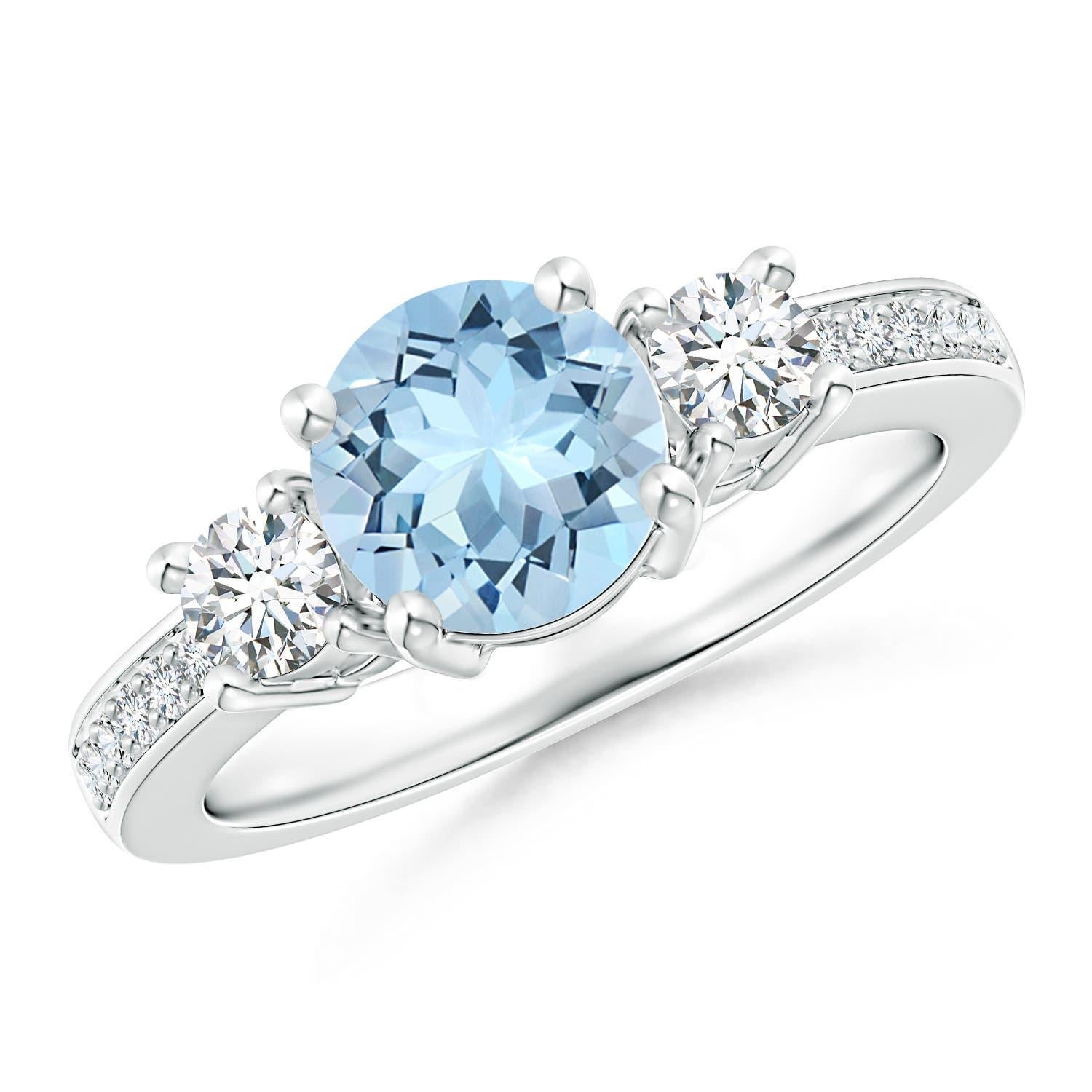 Angara Natural Round 1.12 ct Aquamarine and Diamond Engagement ring in 14K Gold